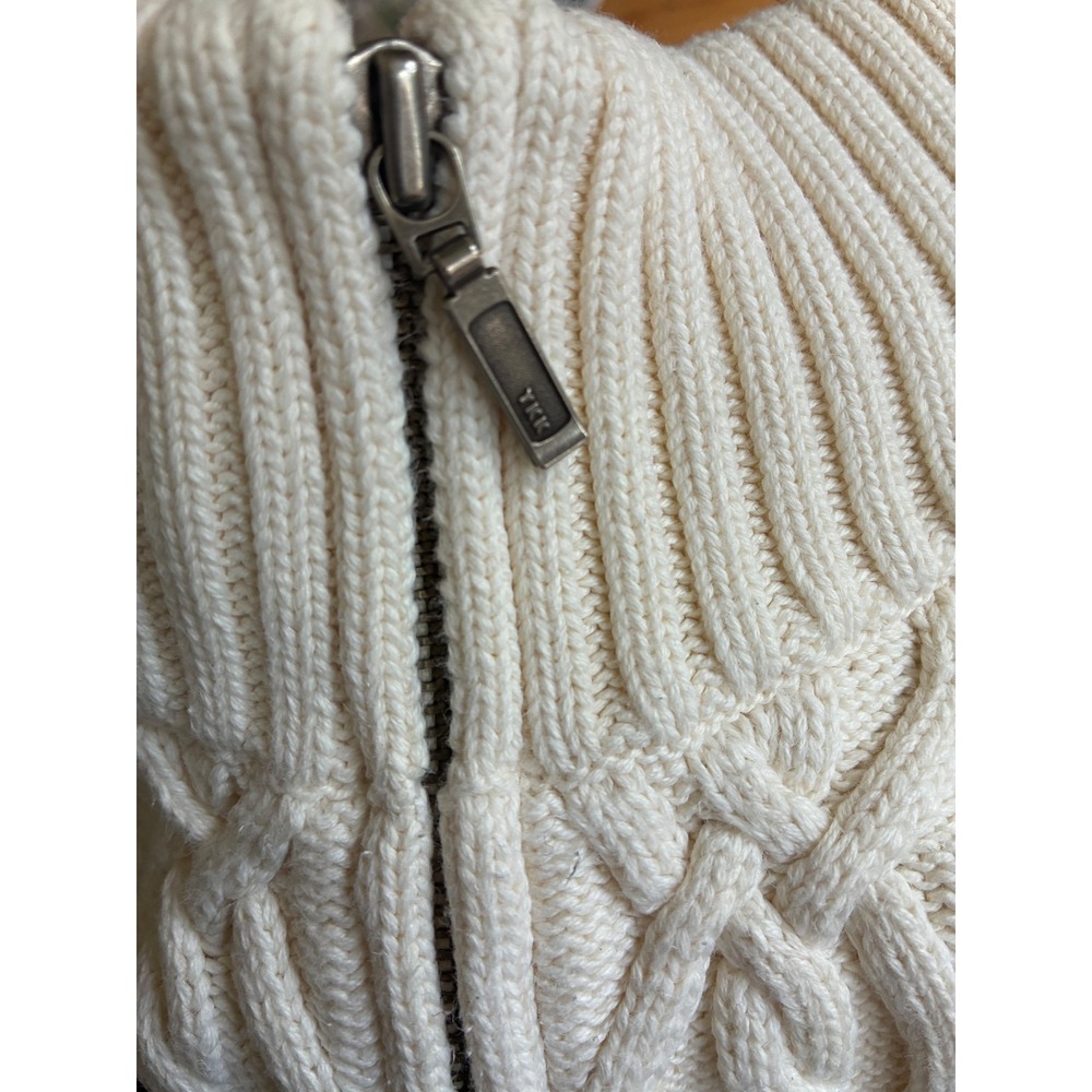Lands End Womens 2X Ivory Cotton Cable Knit Full Zip Cardigan Sweater Japan Made - Picture 5 of 11